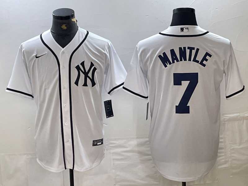 Men%27s New York Yankees #7 Mickey Mantle White Fashion Cool Base Jersey